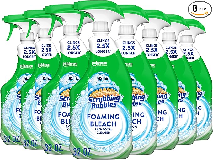 Scrubbing Bubbles Foaming Bleach Bathroom and Shower Cleaner Spray, Helps Erase Mold & Mildew, 32oz (Pack of 8)