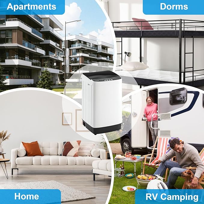 2.2 Cu.Ft Portable Washing Machine, Full-Automatic Electric Laundry Machine with 10 Programs, Compact Clothes Wash and Spin Combo with Stainless Steel Drum, Drain Hose for Apartment, Dorm,Home