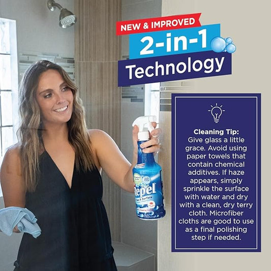 Clean-X New REPEL Glass and Surface Cleaner with Barrier Technology- 32 fl. oz. – 12 Pack Cleans and repels water and soil- Professional Cleaners by UNELKO Pro