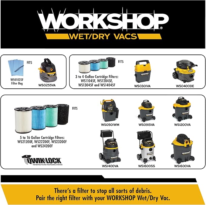 WORKSHOP Wet/Dry Vacs Shop Vacuum Accessories WS25051A Gutter Cleaning Kit for Wet Dry Vacuum Cleaners, 2-1/2-inch Vac Attachments Designed For Cleaning and Blowing Debris from Gutters