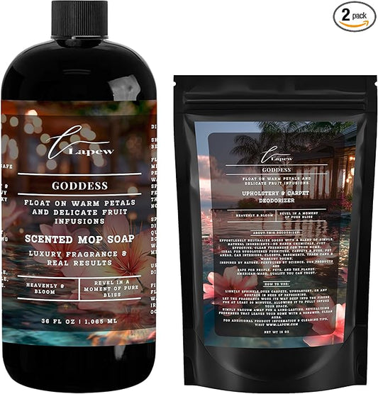 Lapew Goddess Bundle – Carpet Deodorizer Powder & Scented Mop Soap Set – Odor Eliminator for Pet-Friendly Homes