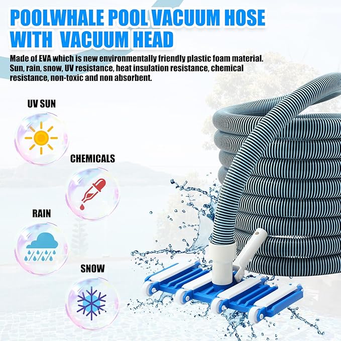 3 Pcs Pool Vacuum Cleaning Kit Vacuum Head Right Corner with Flexible Wheels, 1-1/4" x 18ft Hoses and Skimmer Net Maintenance Accessory Tool for Inground Pool Cleaning