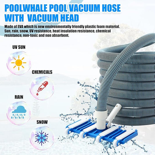 3 Pcs Pool Vacuum Cleaning Kit Vacuum Head Right Corner with Flexible Wheels, 1-1/4" x 18ft Hoses and Skimmer Net Maintenance Accessory Tool for Inground Pool Cleaning