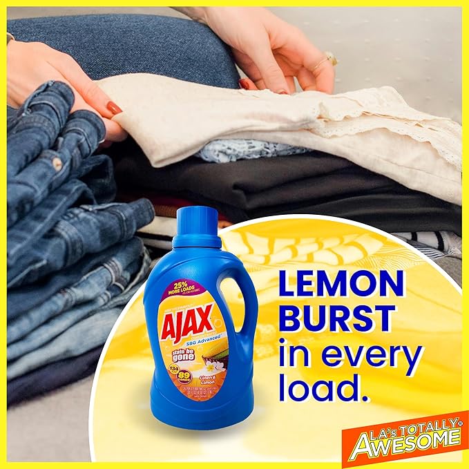 Ajax SBG Advanced Laundry Detergent, Linen & Lemon Scent, 134oz (Pack of 4) – Totally Awesome Stain & Odor Remover, HE Compatible, Concentrated Liquid, 356 Loads, Color-Safe, Long-Lasting Freshness