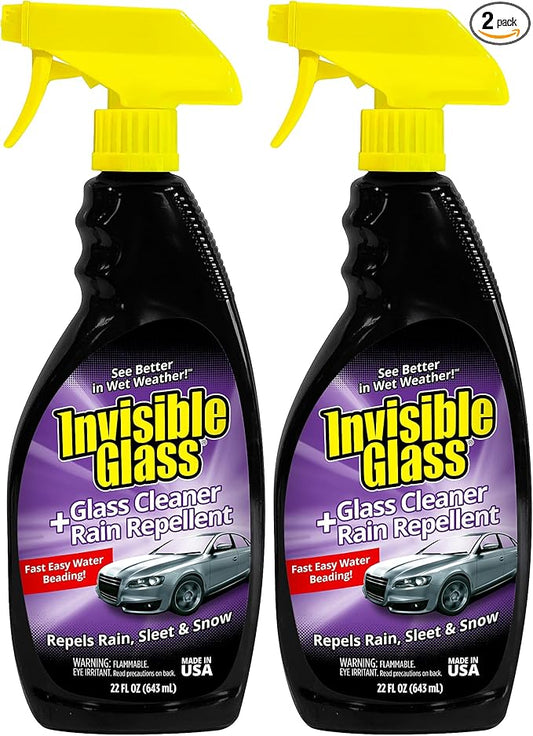 Invisible Glass 92184-2PK Glass Cleaner + Rain Repellent 2-in-1 Windshield and Window Spray, Cleans Auto Glass, Repels Rain, Sleet, Snow, Improves Wet Weather Visibility – 22 fl oz (Pack of 2)
