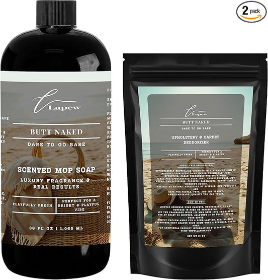 Lapew Butt Naked Scented Cleaning Bundle | Carpet Deodorizer Powder (16 oz) & Mop Soap Concentrate (36 oz) | Pet-Friendly Odor Eliminator