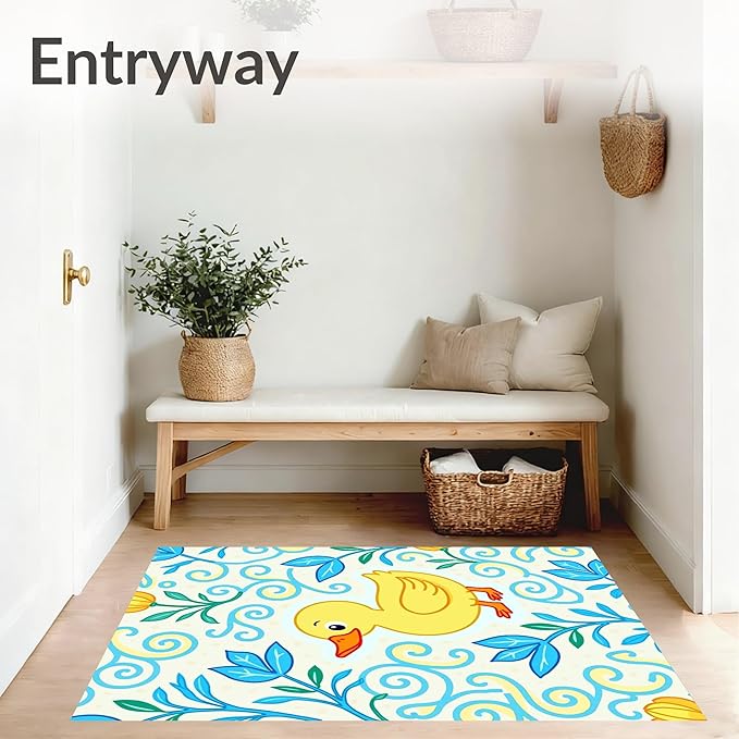 Flatwoven High Traffic Area Rug 8x10, Whimsical Pond Life with Floating and Floral Swirl, Non Slip, Stain Resistant, Washable Area Rugs for Living Room, Bedroom (Yellow, 8x10)