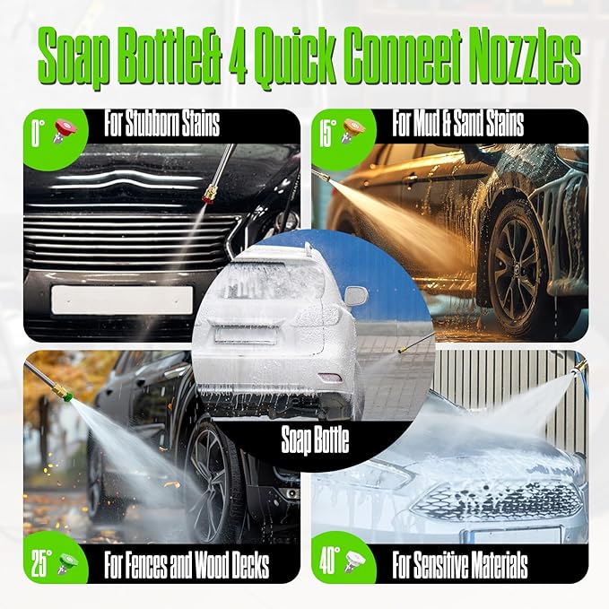4800PSI PowerWasher with 4 Quick Connect Nozzles, Foam Cannon for Car, Lane, Patio Cleaning