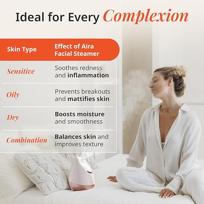 Vanity Planet Aira Ionic Facial Steamer - Face Steamer for Facial Deep Cleaning, Moisturizing - Steamer for Face with Adjustable Nozzle, Water Tank and 3 Essential Oil Baskets (Rose Gold)