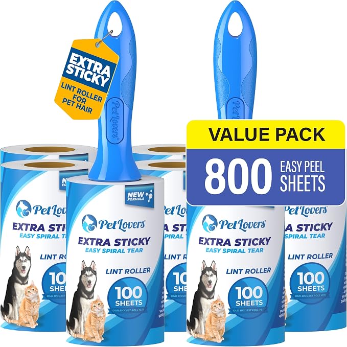 PetLovers Extra Sticky Lint Roller Ultimate Value Set 800 Sheets for Pet Hair Removal, Dog and Cat Lint Remover 8 Pack by PetLovers