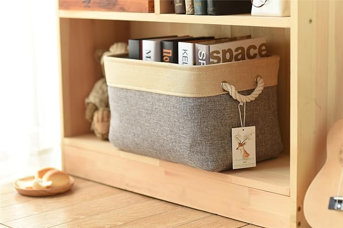 TheWarmHome Storage Basket - 15.7L??11.8W??8.3H 1 Pack Large Baskets for Organizing Shelves, Storage Bins for Clothes Book Shelf Home Fabric Storage Cubes (Gold and Grey)
