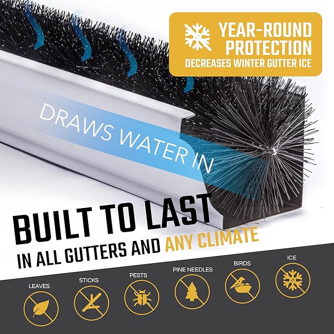 GutterBrush Gutter Guard 5.25-Inch Diameter – 96 Ft - DIY Leaf Filter for Small Gutters | No Tools Needed, Easy Install | Prevents Clogs & Reduces Cleaning | Made in USA
