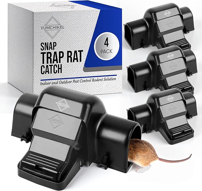 Rat and Chipmunk Traps. Prevents Accidental Triggering with Dual Tunneled Design. Covered Snap Traps for Humane Kill, Reusable, Pest Control for Rats,Outdoor Indoor & Use 4 Pack (4)