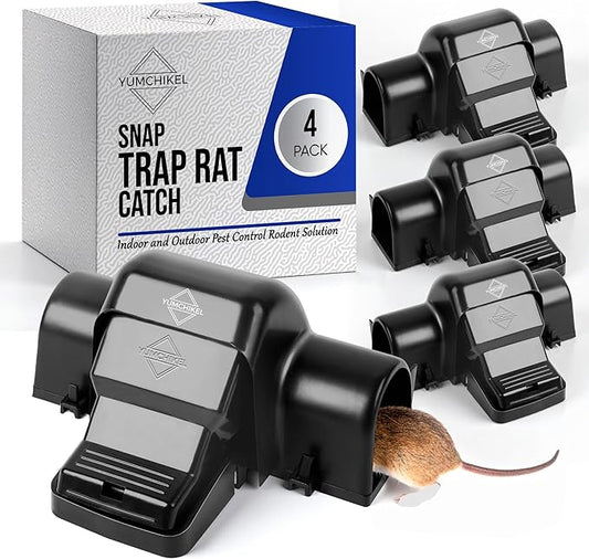 Rat and Chipmunk Traps. Prevents Accidental Triggering with Dual Tunneled Design. Covered Snap Traps for Humane Kill, Reusable, Pest Control for Rats,Outdoor Indoor & Use 4 Pack (4)