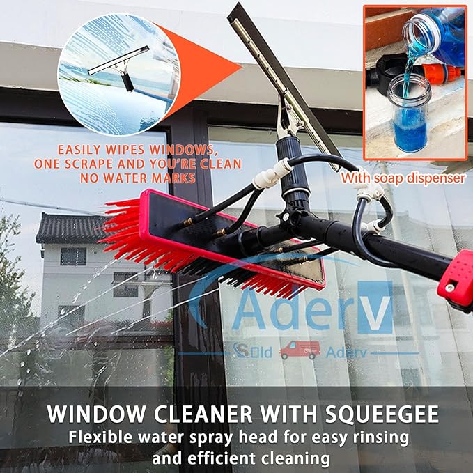 3.6-10.8 M Washing Kit: Water-fed Brush,Squeegee,Soap Dispenser, Window Cleaning Pole, Water Fed Telescopic Brush, Window Cleaner Equipment, Car Cleaning Brush (35cm Brush,5.4M)