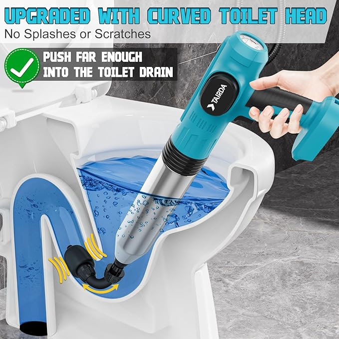 Electric Toilet Plunger Compatible for Makita 18v Battery(NO Battery), Cordless Toilet Plungers with Auto-Pressurized, NO Splashes & 3 Heads, Drain Unclogger Tool For Bathroom Shower Floors(Bare Tool)