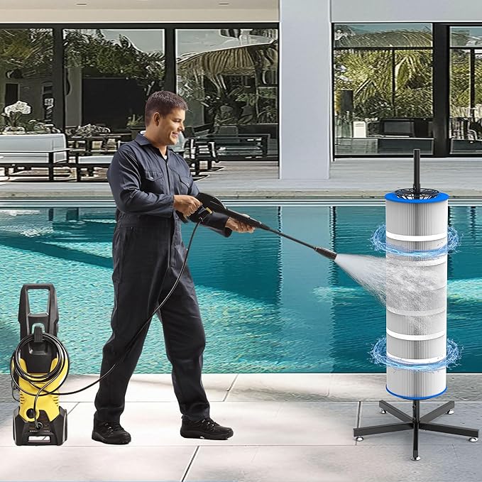 GARVIN Cyclone Pool Filter Cartridge Cleaner with Stand – 360° Rotating Cartridge Washer for 3", 4", 6" Filters – Quick Deep Cleaning with Heavy-Duty Stable Base