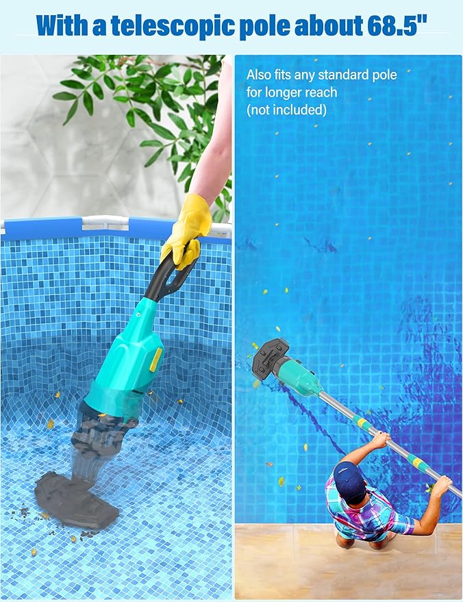 Pool Vacuum Cordless Handheld Cleaner Rechargeable with 60 mins Runtime, Perfect for Above Ground Pools, In-Ground Pools, Spas, and Hot Tubs – Efficiently Removes Sand and Debris
