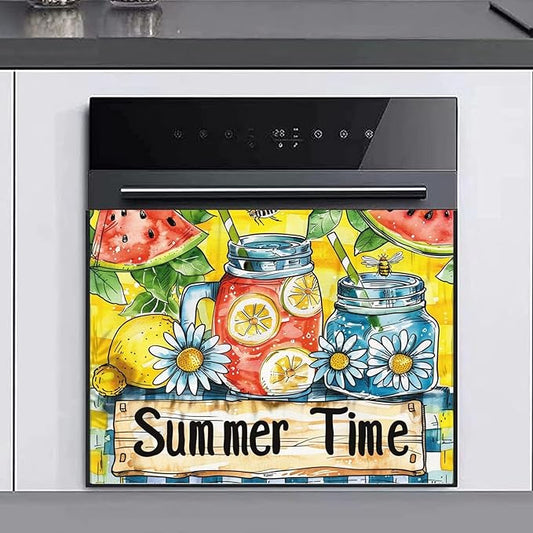 Summer Time Kitchen Decor Dishwasher Magnet Cover, Watermelon Lemonade Magnet Refrigerator Cover Panel Decal, Daisy Home Cabinet Sticker Bee Fridge Magnet Sticker 23" W x 17" H Magnetic