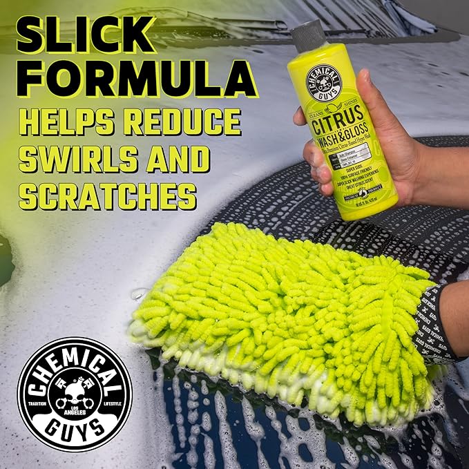 Chemical Guys Citrus Wash & Gloss Foaming Car Wash Soap - High Suds Formula Foam Cannon Soap for Foam Blasters, or Bucket Washes - Safe on Paint, Clear Coat, and Wax, Citrus Scent - 128 oz
