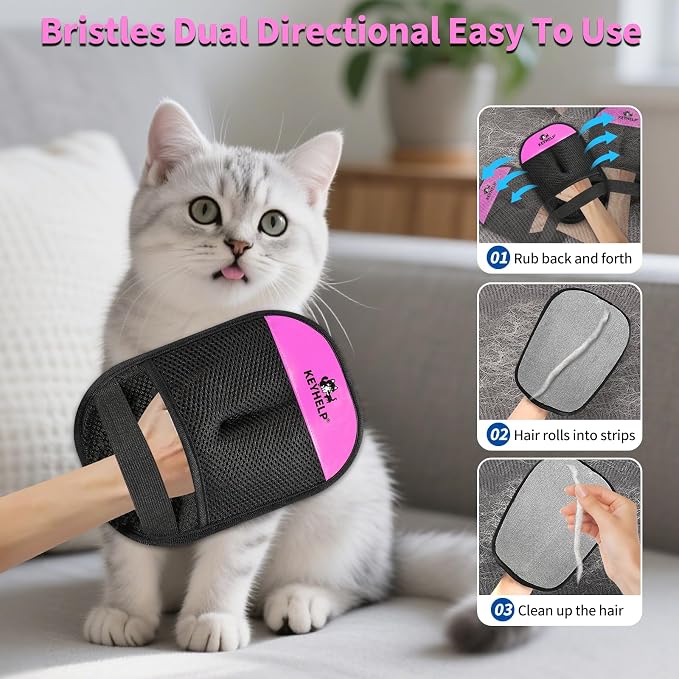 Pet Hair Removal Glove for Dogs & Cats, Newly Upgraded Reusable Electrostatic Pet Hair Glove, Magic Brush Pet Hair Remover Tool for Clothing, Couch, Carpet, Car Seat（Pink） - Image 3