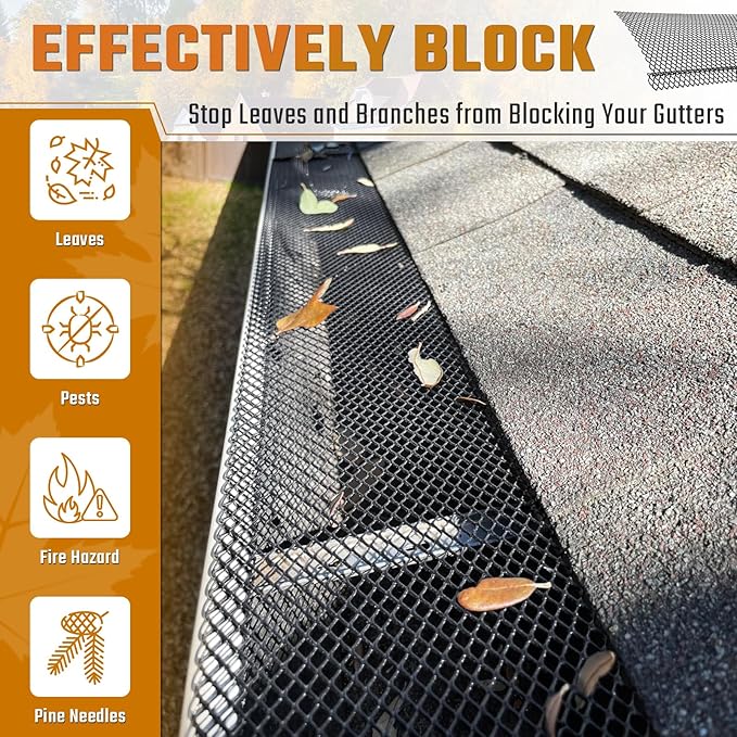 Lock-in Gutter Guard - 6” x 210 ft Durable Coated Steel Leaf Gutter Guards Micro Mesh Gutter Screens Gutter Protection Covers Fit K Style Gutter, Black, Pack of 70