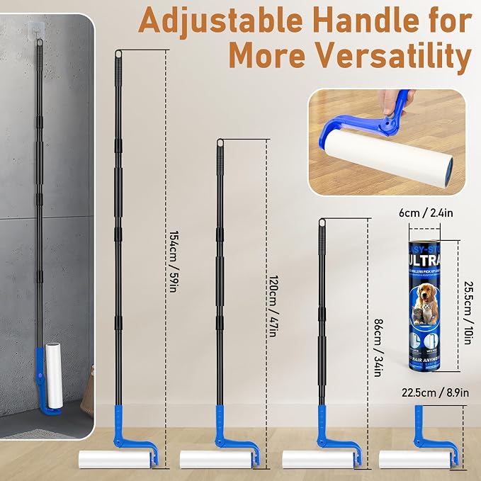 10" Large Lint Roller for Pet Hair Extra Sticky, Floor Lint Rollers Long Handle with Big Lint Rollers Refills for Couch Carpets Furniture Wall Clothing Floor Cleaning, Blue - Image 7