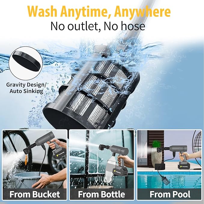 Yoeyang Portable Handheld Cleaning Tool, Lightweight Compact Spray Tool with 6-in-1 Nozzle for Car Patio Fence Window Garden Outdoor Use (Grey)