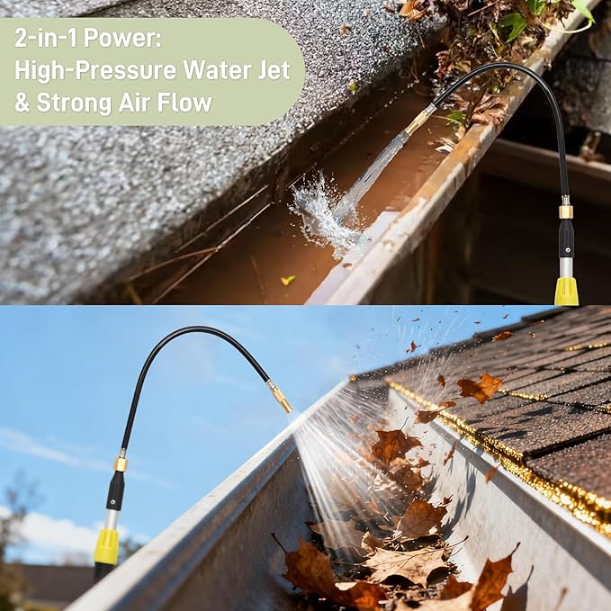 20FT Heavy Duty Telescopic Gutter Cleaner System – Professional Gutter Cleaning Tools from the Ground with Quick-Connect Adapter & Ergonomic Wand for 2-Story Homes, Roof Maintenance, and Clog Removal