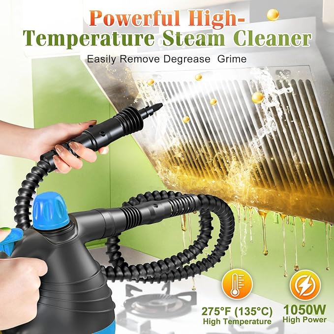 Handheld Pressurized Steam Cleaner, 1050W Multi-Surface Steamer for Cleaning, 9 Accessories Multi-Purpose Steamer for Home Use, Chemical-Free Natural Steam Cleaner for Car Floor Couch Grout (Blue)