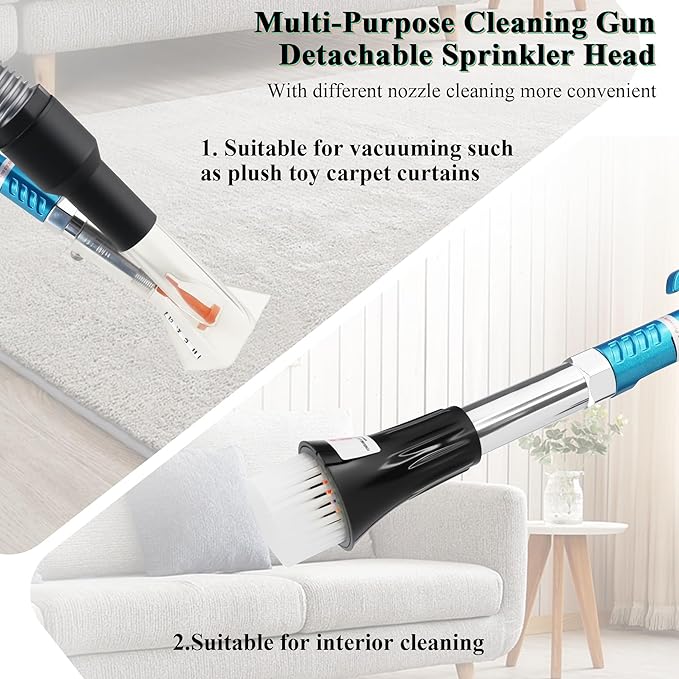 2IN1 Car Interior Detailing Air Blow Gun & vacunm Gun with Adjustable Air Flow Nozzle,Cleaning Gun Quickly Blasts Dirt and Dust from Surface Works with Air Compressor(Upgrade Rotate Tube) Blue