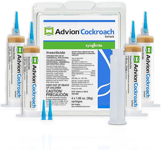 Advion Cockroach Gel Bait, 4 Tubes x 30-Grams, 1 Plunger and 2 Tips, German Roach Insect Pest Control, Indoor and Outdoor Use, Roach Killer Gel for American, German and Other Major Cockroach Species