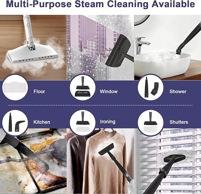 6-in-1 Steam Mop, 1200W Rotated Steam Cleaner for Home, 2 Modes, 400ML Removable Tank, 23FT Power Cord, 2 Pads, Multi-Surface Steamer for Hard Floor, Laminate Floor, Tiles Cleaning (Stone White)
