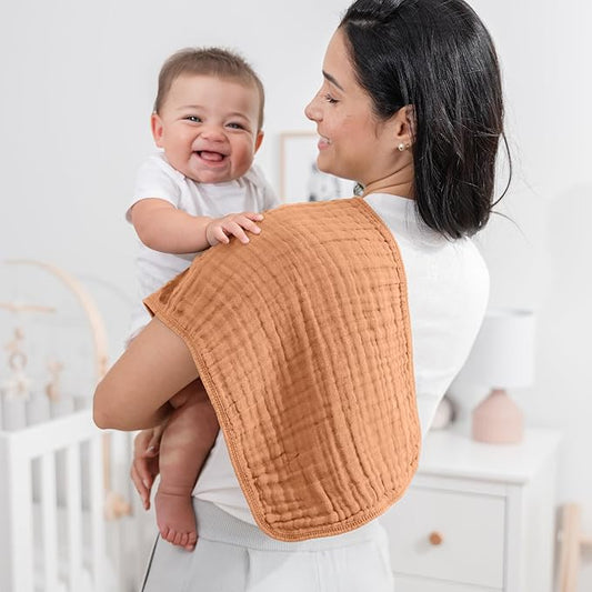 Comfy Cubs Muslin Burp Cloths 20" x 10", Pack of 6 - Large, 6-Layer, Ultra Absorbent 100% Cotton for Baby Drool and Messes - Soft, Safe & Gentle Baby Burp Cloths Set for Boys & Girls - Caramel