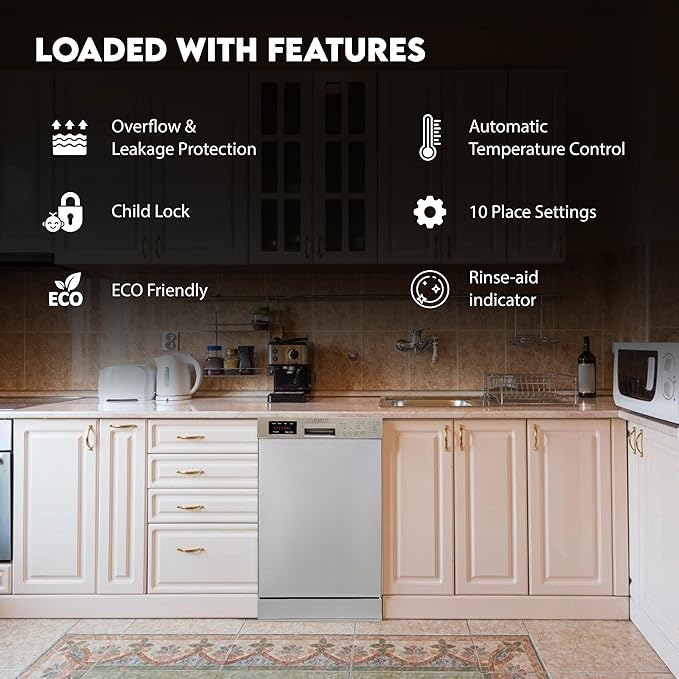 Equator 18 in Dishwasher 10 place+Wine Rack 3.4g QUIET 51 dB 110V E-Star ADA in Silver