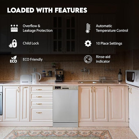 Equator 18 in Dishwasher 10 place+Wine Rack 3.4g QUIET 51 dB 110V E-Star ADA in Silver