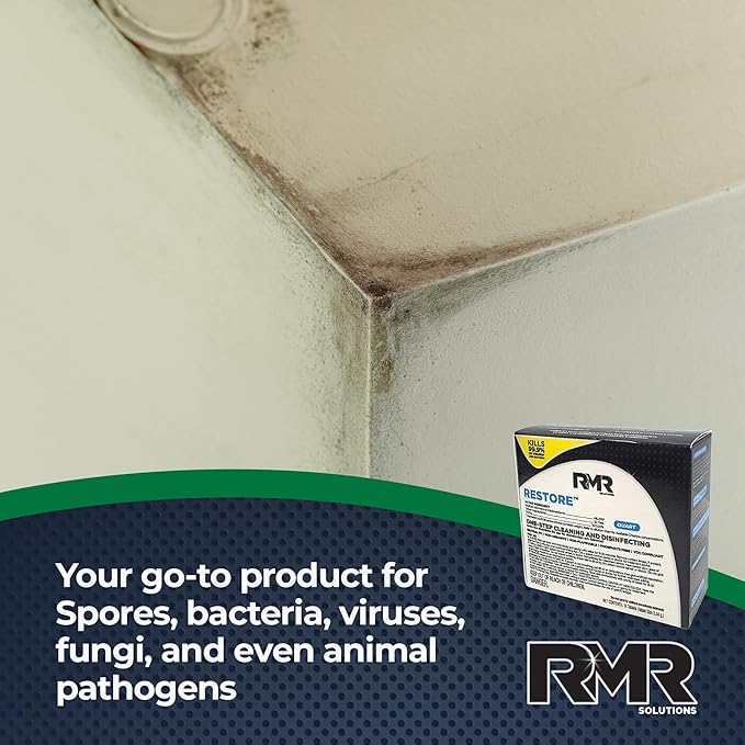 RMR Solutions RESTORE Disinfectant & Cleaner Concentrate, EPA Registered Mold Remover & Antibacterial Cleaning Solution for Kitchen, Bathroom, Floor, Home, Pet Areas, Counter, 13.1g, Makes 16 Quarts