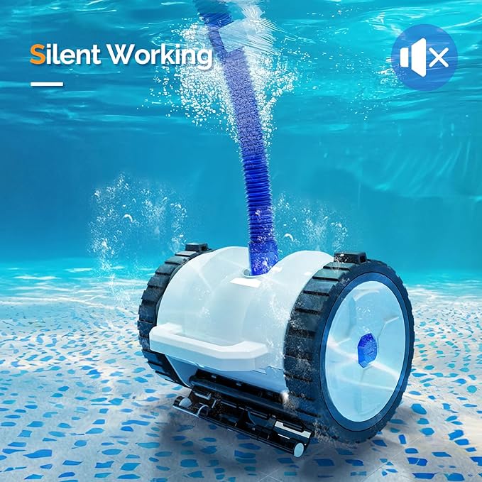 VINGLI Pool Vacuum Cleaner, Suction Side Wall-Climbing Sweeper for Ground&Inground Pools, Automatic Pool Vacuum with 39.6ft Tangle-Free Hose (Navy Blue&White)