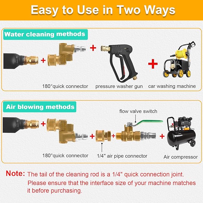 39 Inch Portable Radiator Cleaning Wand with Air Pipe Quick Connector, 4500 PSI High Pressure Radiator Cleaning Tool, Stainless Steel Radiator Flush Water Tank Cleaner for Household Cars Trucks SUV RV