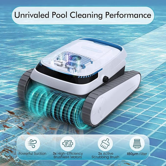 Pool Vacuum for Inground Pools, 45,000Pa Power, Smart Navigation, Cordless Robotic Pool Cleaner for Pool Floor, Wall & Waterline, 120min Runtime, Suitable for Inground and Above Ground Pools