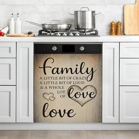 NYZE Dishwasher Magnets Cover, Dishwasher Magnetic Sticker Decorative, 23 x 26 Inch Removable Reusable Dish Washer Cover Mat for Dishwashers Kitchen Appliances(Family Love Quote)