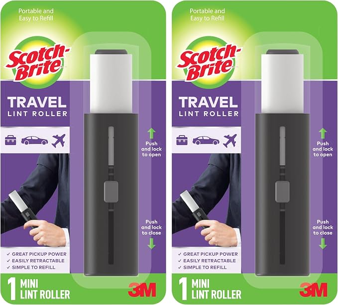 Scotch-Brite Retractable Lint Rollers 2-Pack, Portable Travel-Size Lint Removers for Pet Hair on Clothes, Furniture & Car, 3 in x 8.5 in Mini Rollers, 30 Sticky Sheets Each by Unknown