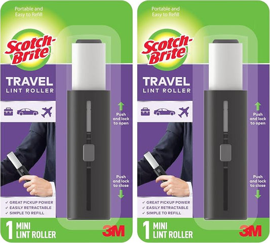 Scotch-Brite Retractable Lint Rollers 2-Pack, Portable Travel-Size Lint Removers for Pet Hair on Clothes, Furniture & Car, 3 in x 8.5 in Mini Rollers, 30 Sticky Sheets Each by Unknown