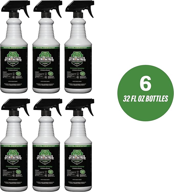 SNiPER Hospital Disinfectant, Odor Eliminator & All-Purpose Cleaner, Made in the USA, 32 Ounce Spray, 6-pack