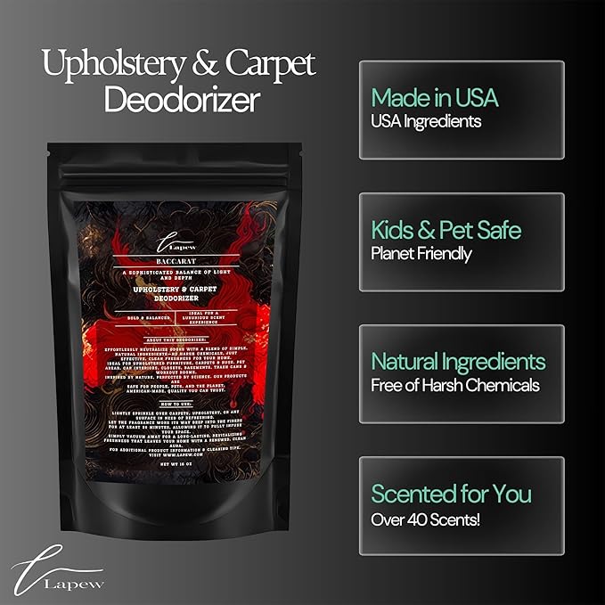 Lapew Baccarat Scented Cleaning Bundle | Carpet Deodorizer Powder (16 oz) & Mop Soap Concentrate (36 oz) | Pet-Friendly Odor Eliminator