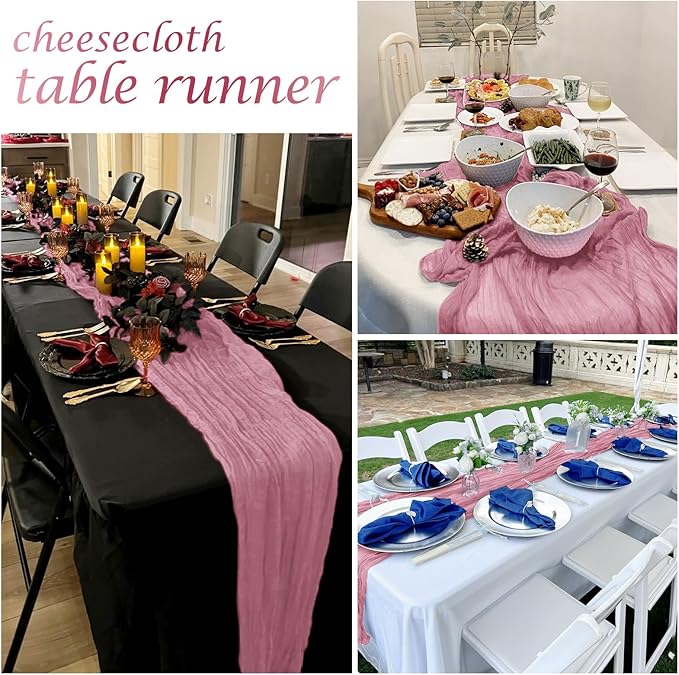 12 Pack Dusty Rose Cheesecloth Table Runner 17 x 108 Inch Gauze Table Runner Fabric Semi Sheer Cheese Cloth Table Decor Bulk for Rustic Romantic Wedding Baby Shower Table Decoration