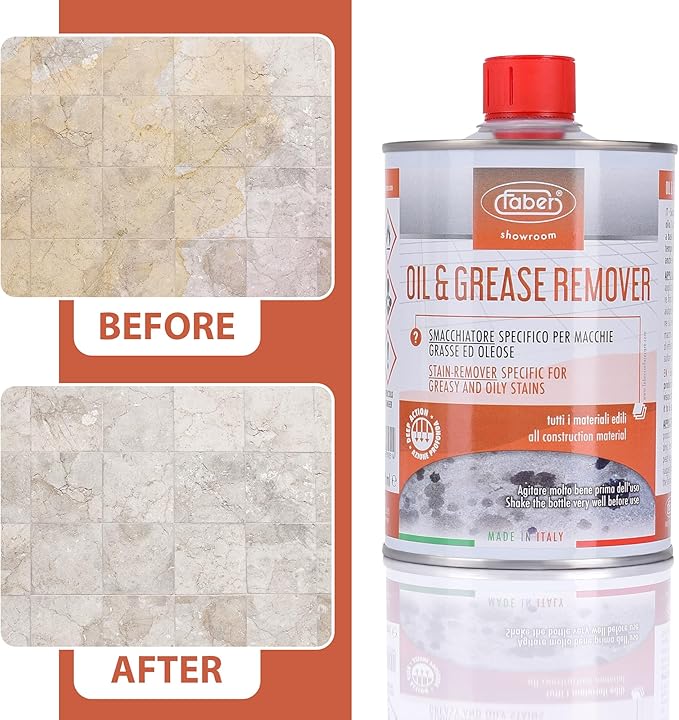 FABER Oil & Grease Stain Remover – Marble & Granite Cleaner – Easy to Use on Vertical Surfaces – Fast Acting Specific for Greasy and Oily Stains – Oil Spot Driveway Remover - 500ML