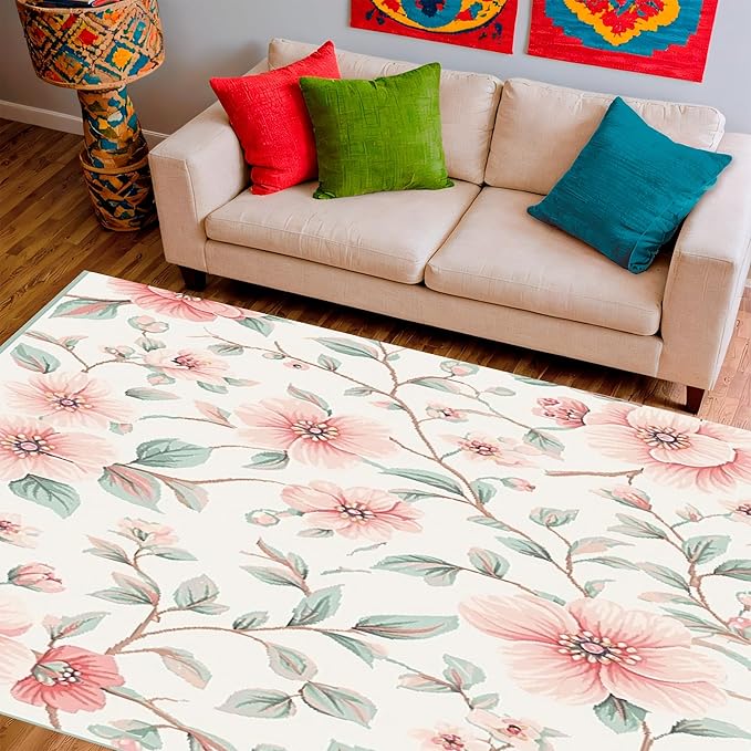 Flatwoven High Traffic Area Rug 2x3, Multi Purpose Bathroom Scrubber Brush for Care Easy Grip, Non Slip, Stain Resistant, Washable Area Rugs for Living Room, Bedroom (Pink, 2x3)