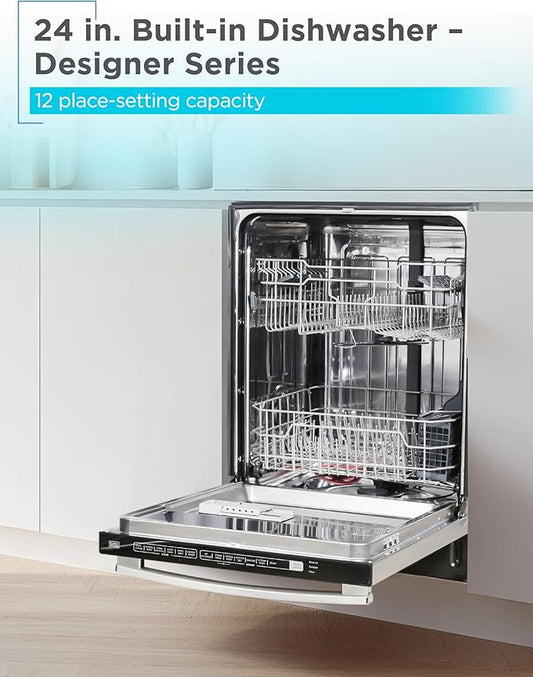 BLACK+DECKER 24" Built-In Dishwasher, Designer Series, 12-Place Setting Capacity with Stainless Steel Tub, Dish Washer with 6 Wash Programs, Low Noise, ENERGY STAR Certified, BDW300MHS