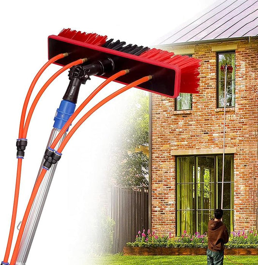 12m Conservatory Roof Cleaning Kit - Window Cleaning Equipment with 20m Hose Solar Panel Cleaning Brush Easy Connection Sturdy Water-Fed Design for Effortless Cleaning.